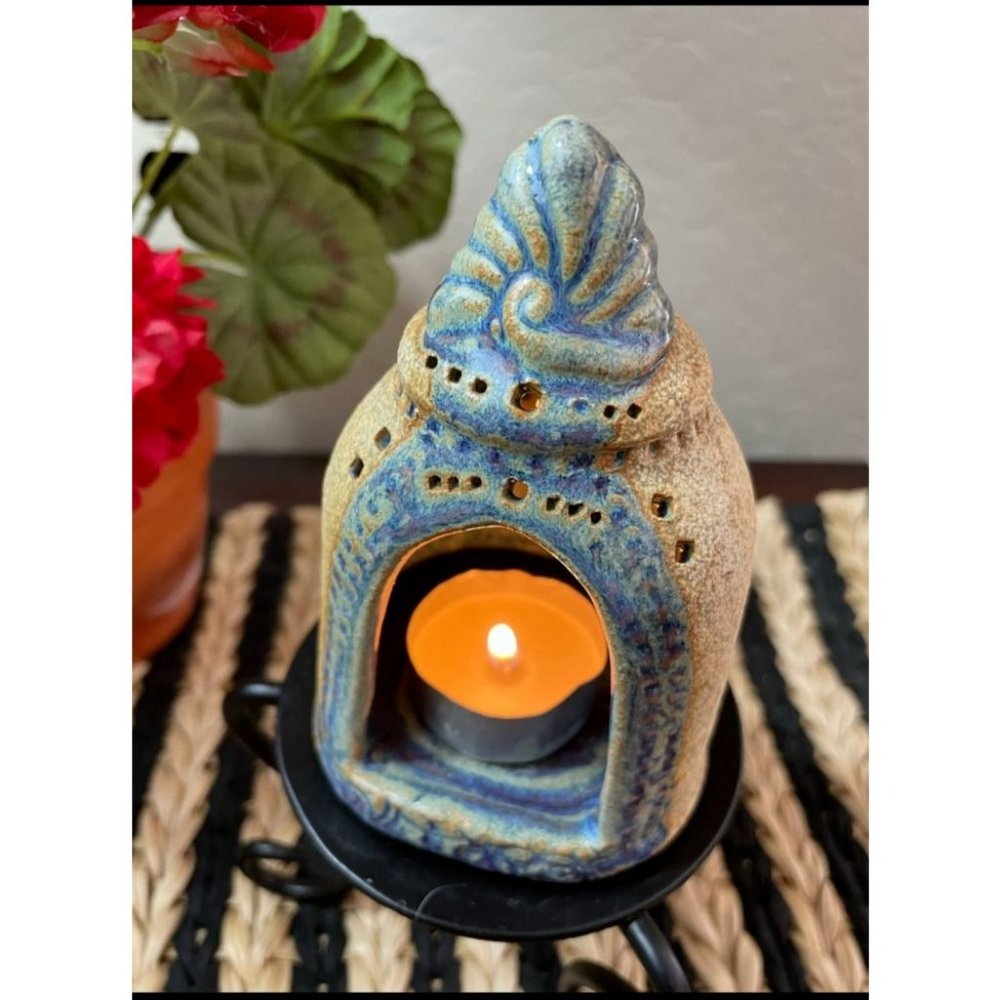 Handmade Art Pottery Votive Tea Light Candle Holder Luminary - Signed